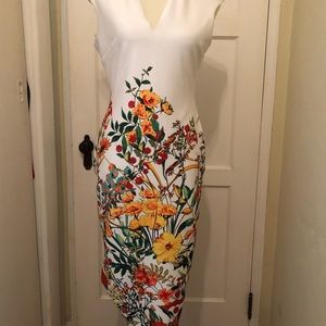 White floral cap sleeve dress